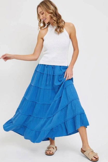 Cotton Gauze Tiered Maxi Skirt - minbolu -