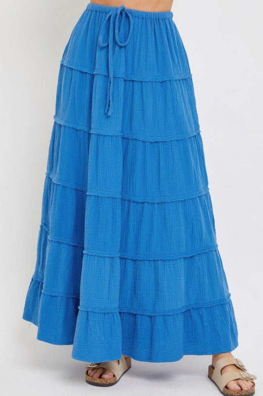 Cotton Gauze Tiered Maxi Skirt - minbolu -