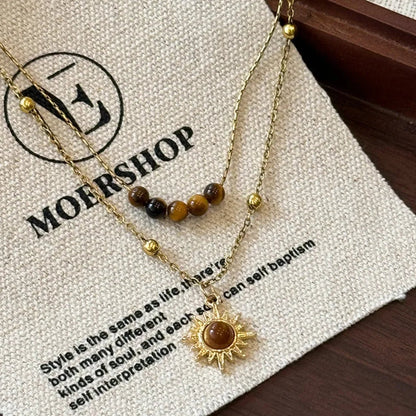 Tiger's Eye Copper Double Layered Necklace - minbolu