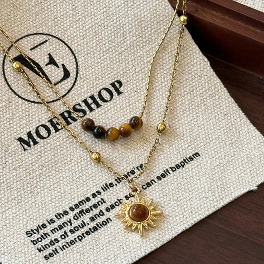 Tiger's Eye Copper Double Layered Necklace - minbolu