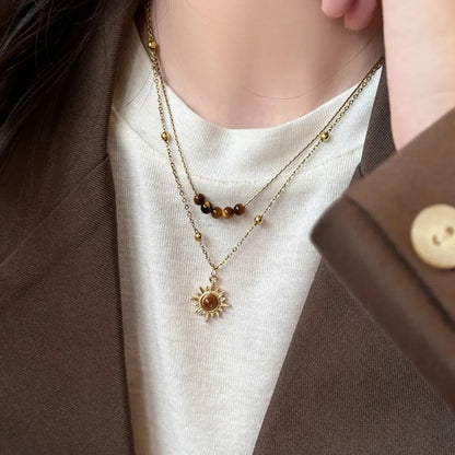 Tiger's Eye Copper Double Layered Necklace - minbolu