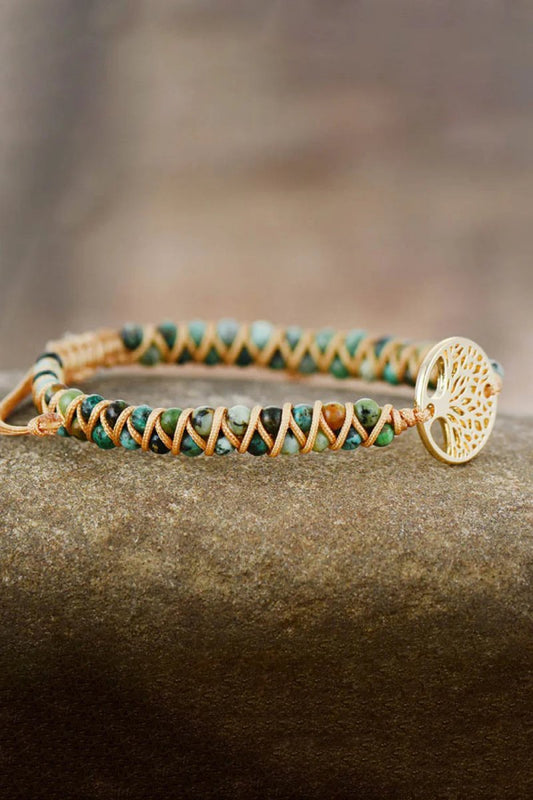Tree of Life Beaded Bracelet - Handmade Copper & Turquoise - minbolu -
