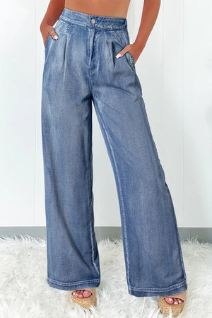 Trendy High Waist Wide Leg Jeans - minbolu -