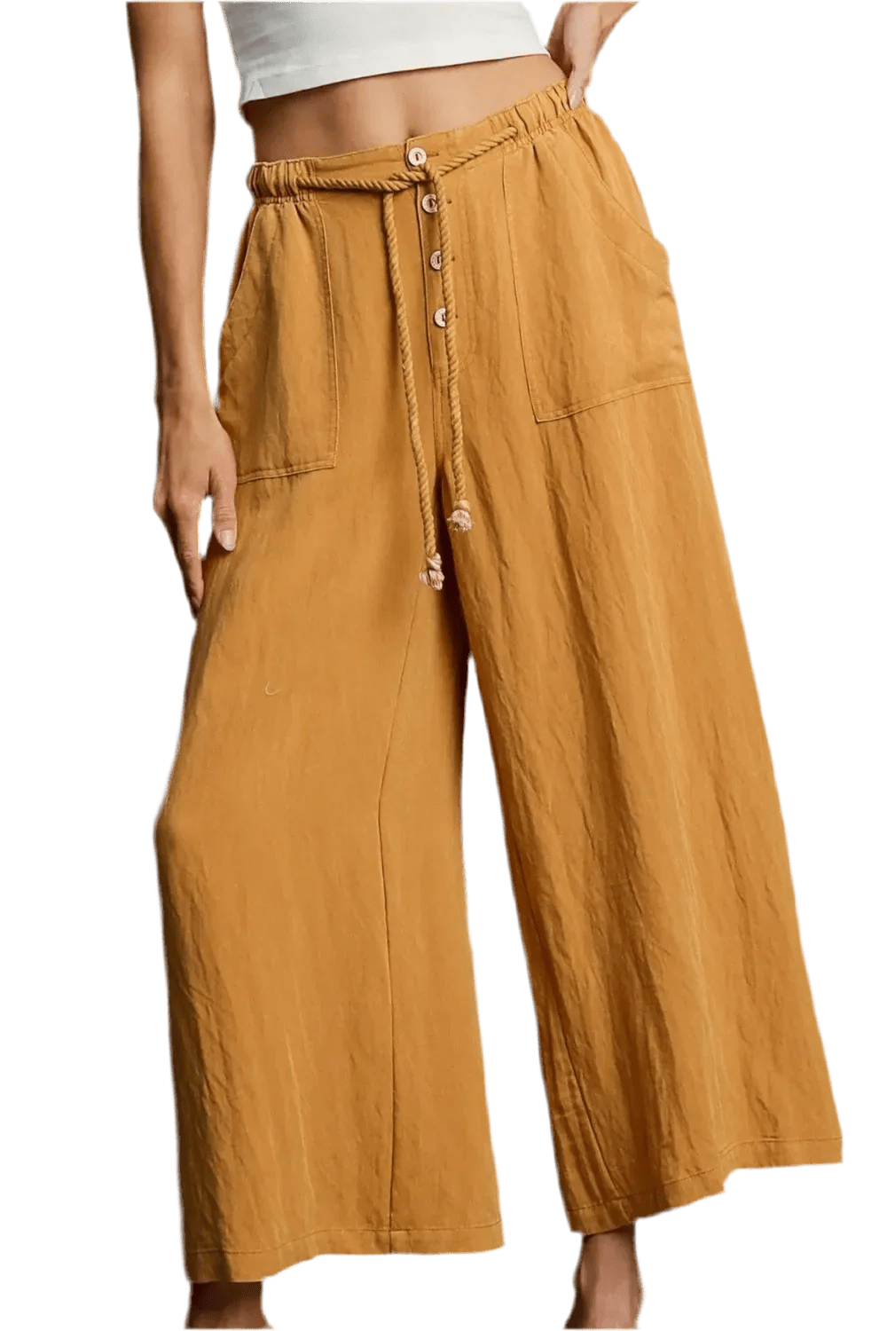 Umgee Wide Leg Rope Drawstring Pants | Plus Size - minbolu