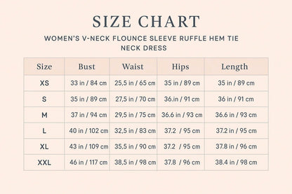 V Neck Flounce Sleeve Ruffle Hem Tie Neck Dress - minbolu