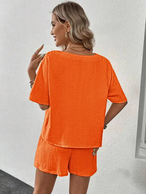 V-Neck Half Sleeve Top and Shorts Set - minbolu -
