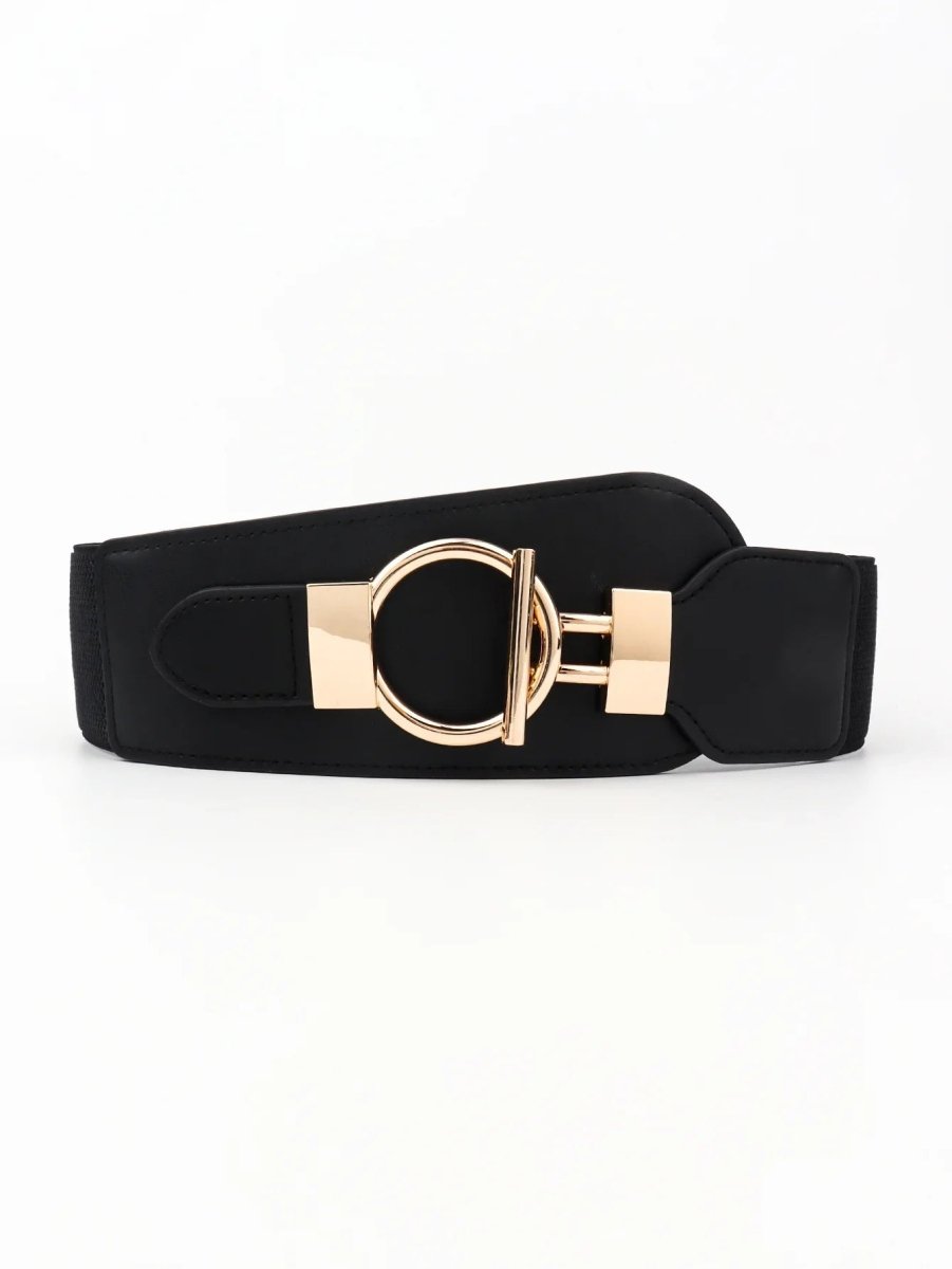 Wanderlust Wide Elastic Belt - Boho Chic Statement Accessory with Vintage Alloy Buckle: Black - minbolu -