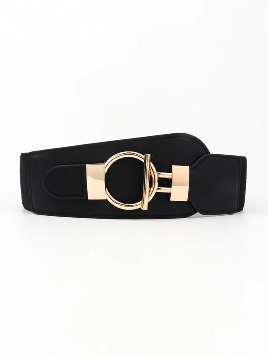 Wanderlust Wide Elastic Belt - Boho Chic Statement Accessory with Vintage Alloy Buckle: Black - minbolu -