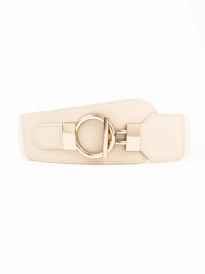 Wanderlust Wide Elastic Belt - Boho Chic Statement Accessory with Vintage Alloy Buckle: Cream - minbolu -