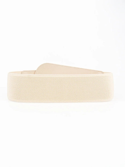 Wanderlust Wide Elastic Belt - Boho Chic Statement Accessory with Vintage Alloy Buckle: Cream - minbolu -