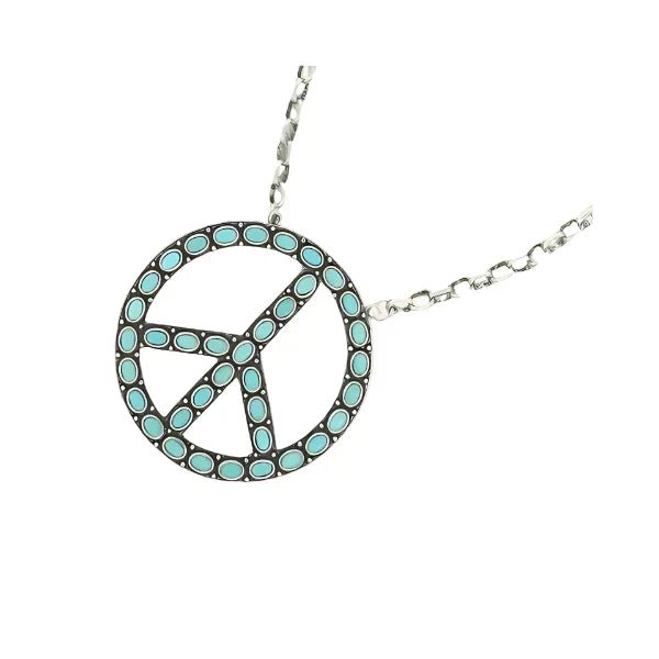 Western Jeweled Peace Sign Pendant Necklace | Boho Peace Necklace - minbolu