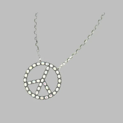 Western Jeweled Peace Sign Pendant Necklace | Boho Peace Necklace - minbolu