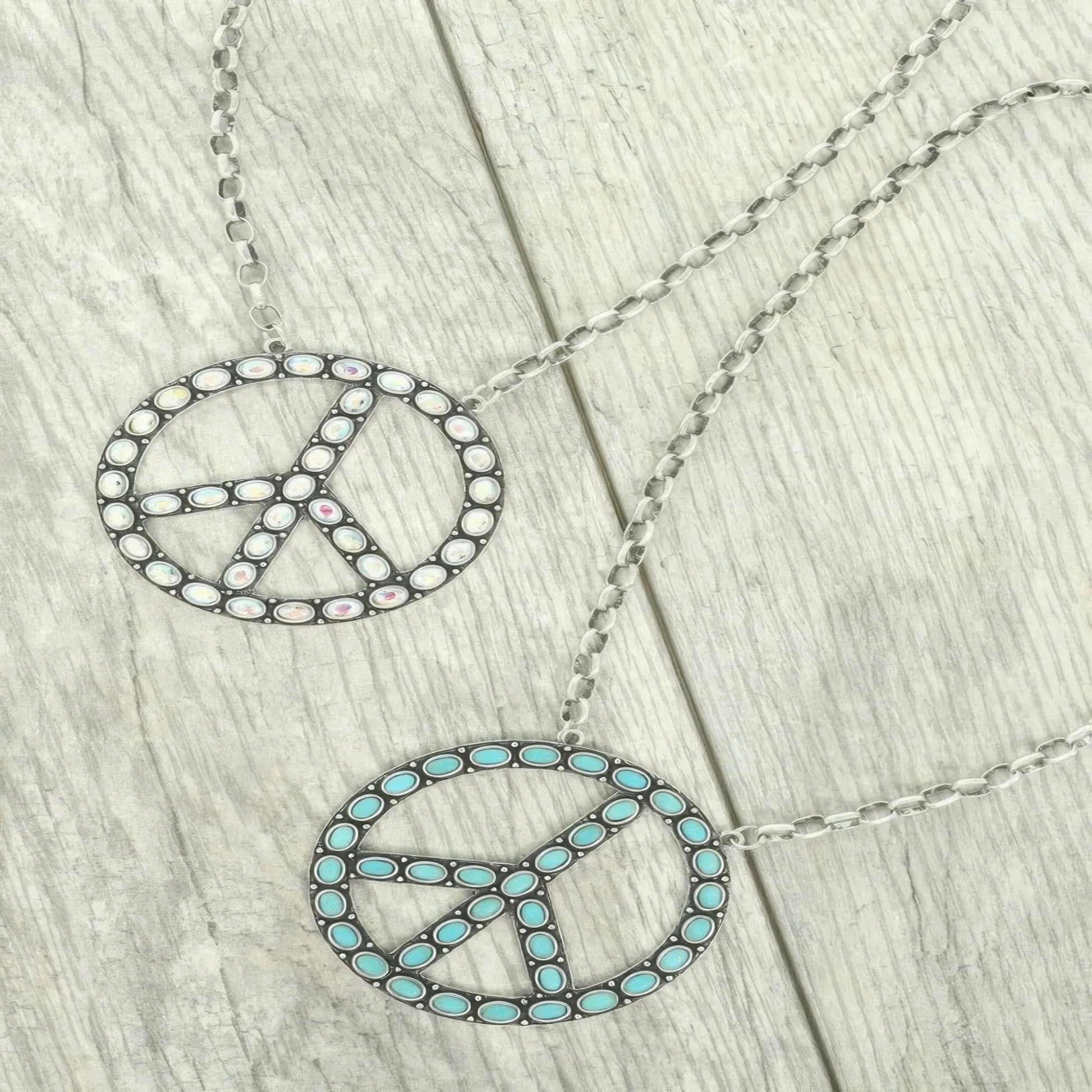 Western Jeweled Peace Sign Pendant Necklace | Boho Peace Necklace - minbolu