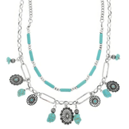 Western Theme Turquoise Necklace Set - minbolu