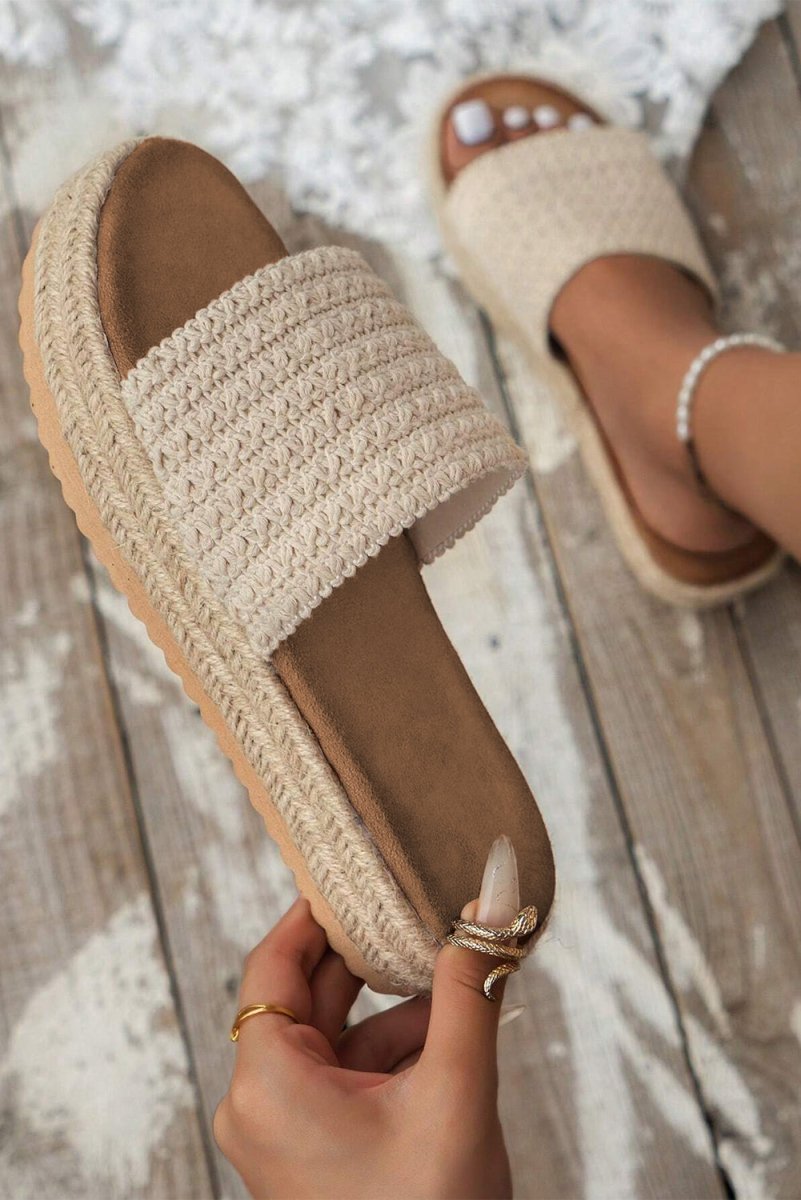 White Boho Single Band Slippers - minbolu -