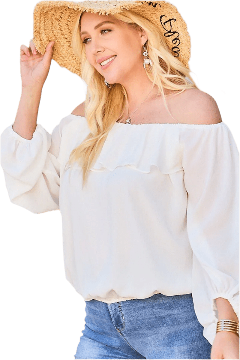 White Off Shoulder Ruffle Bubble Sleeve Top - minbolu