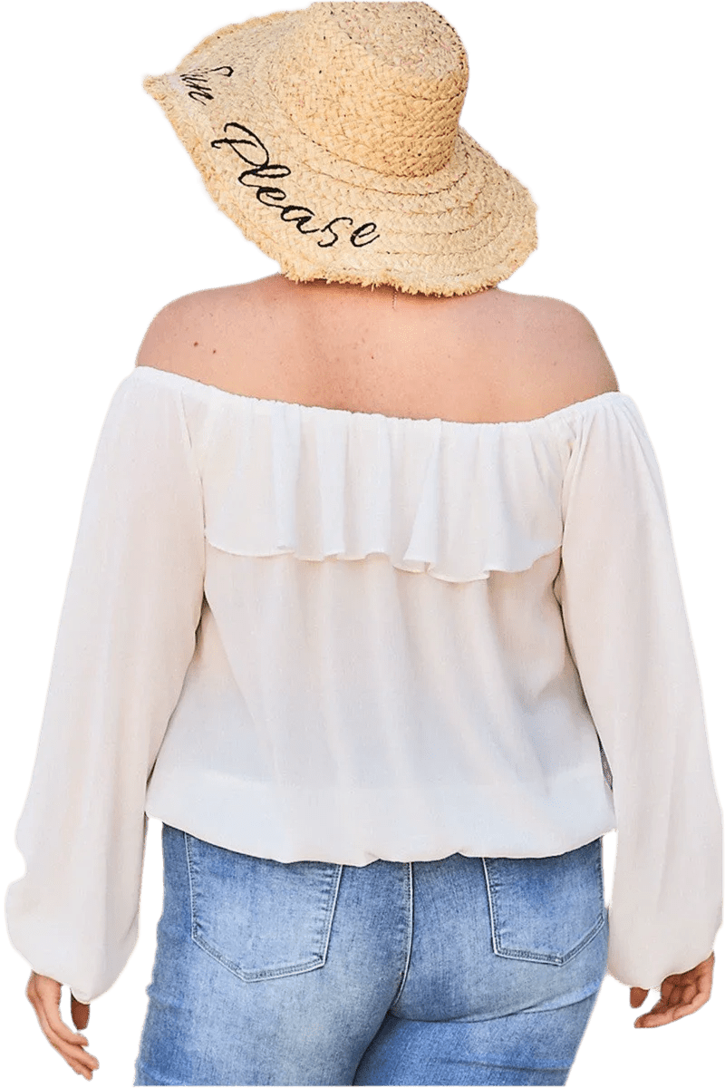 White Off Shoulder Ruffle Bubble Sleeve Top - minbolu