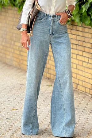 Wide Leg Jeans with Pockets - Comfort & Style - minbolu -