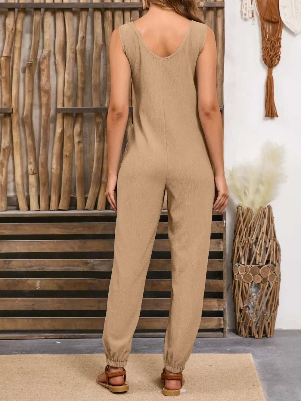 Wide Strap Jumpsuit with Pockets - minbolu -
