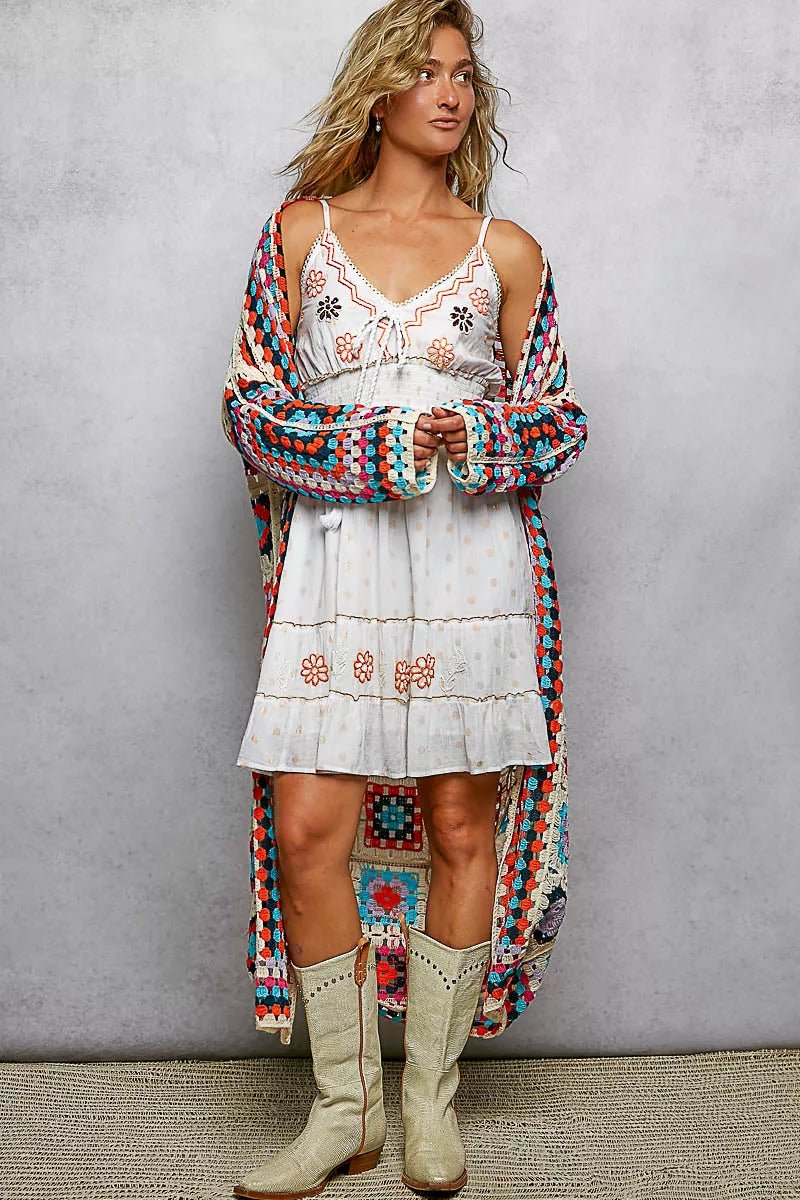 POL Open Front Crochet Cardigan with Weave Knit Patterns - minbolu -