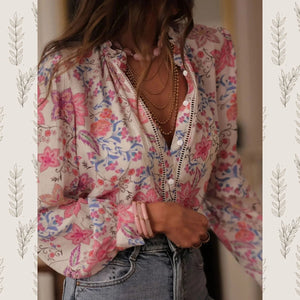 Women's Floral Button Up Shirt - Professional Long Sleeve Blouse - minbolu -