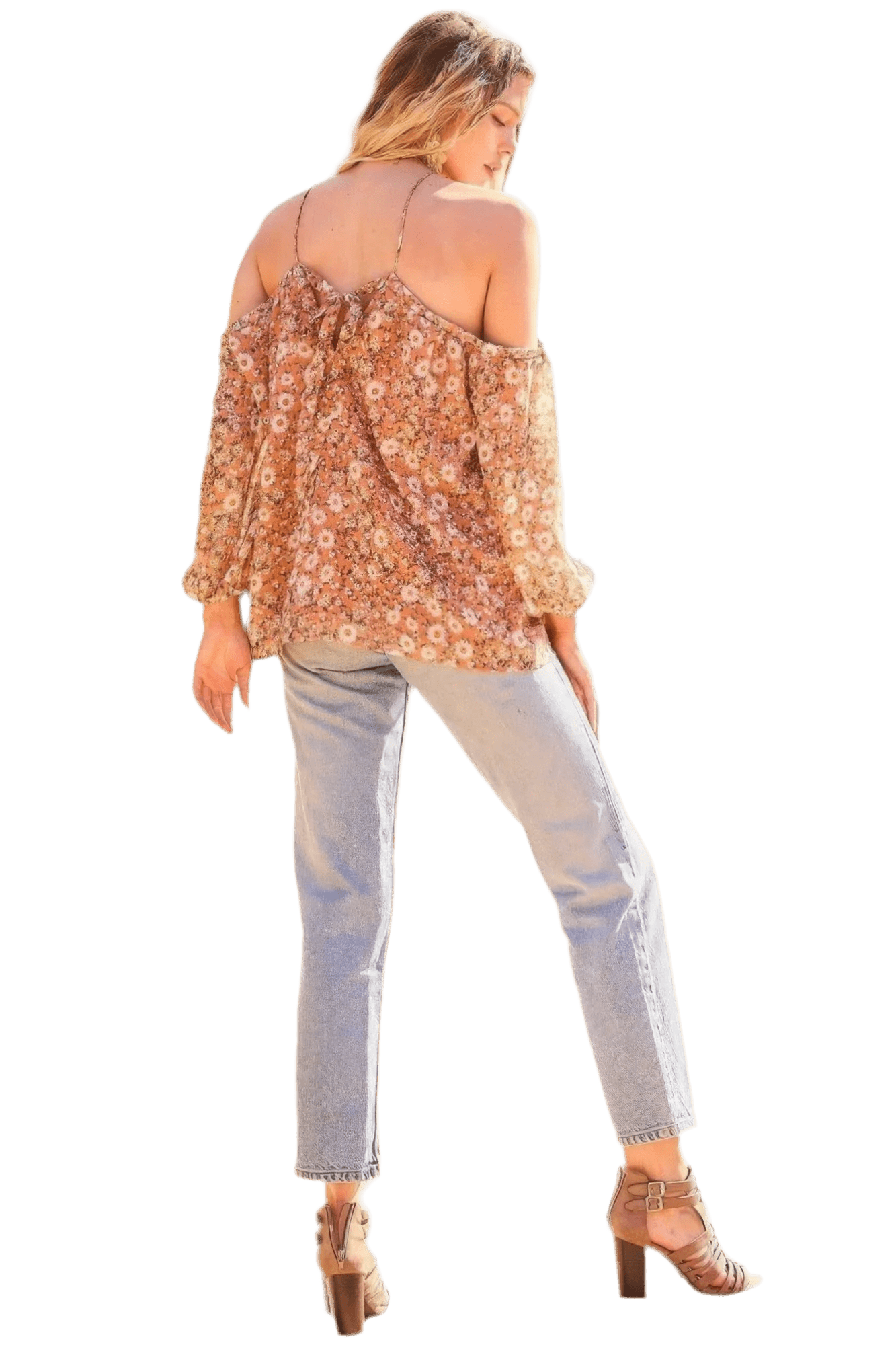 Women's Halter Neck Floral Print Top in Terracotta - minbolu