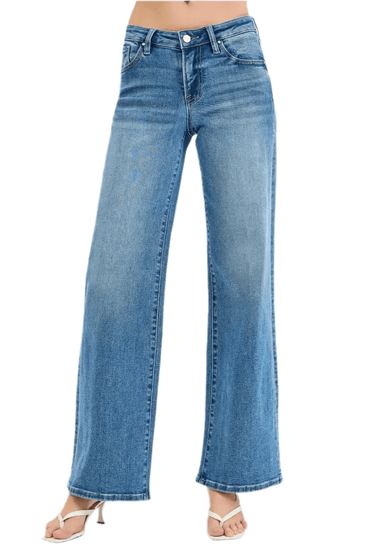 Women's High - Rise Jeans - Wide - Leg Classic Style & Comfort Boho Jeans - minbolu
