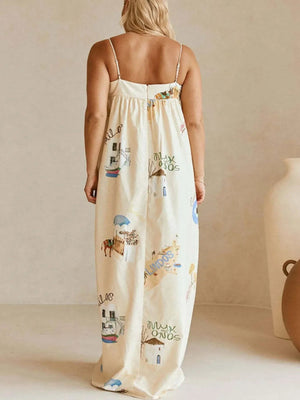 Women's Maxi Dress - Bohemian Print Cami with Pockets Long Dress - minbolu -