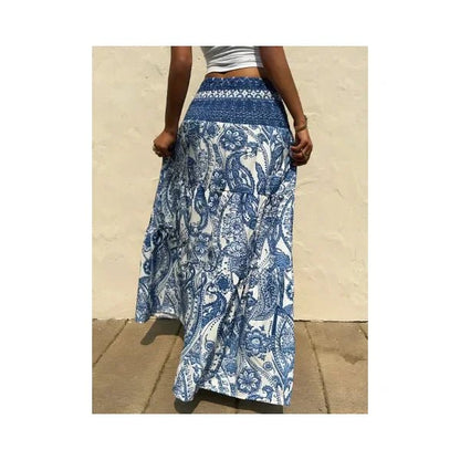 Women's Printed Tiered Maxi Skirt - Floral Boho Long Skirt - minbolu -