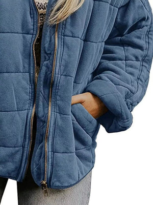 Full Size Zip Up Quilted Bomber Jacket Plus Size - minbolu -