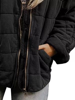 Full Size Zip Up Quilted Bomber Jacket Plus Size - minbolu -