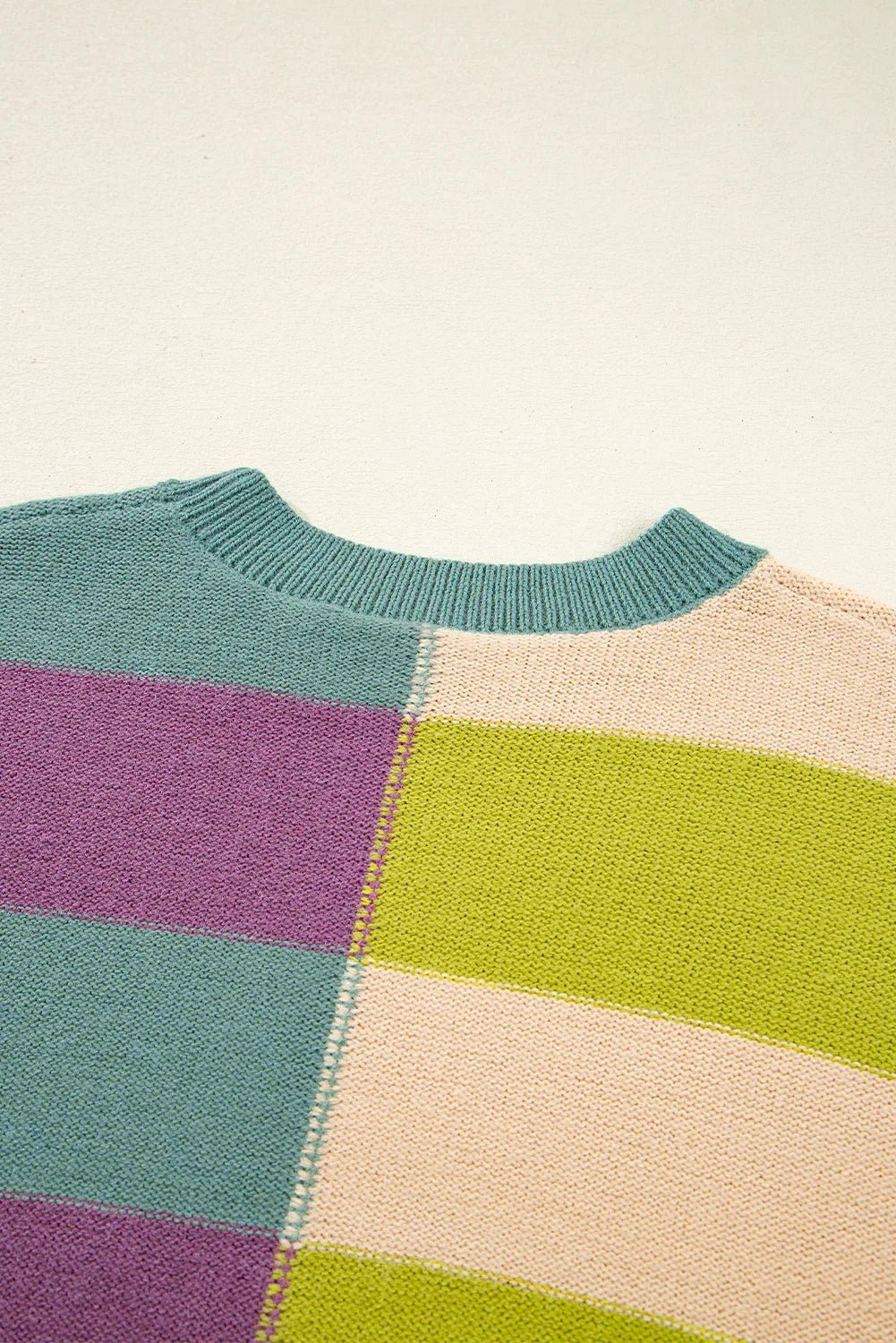 Women's Sweater - Green Stripe Colorblock Drop Shoulder - minbolu -