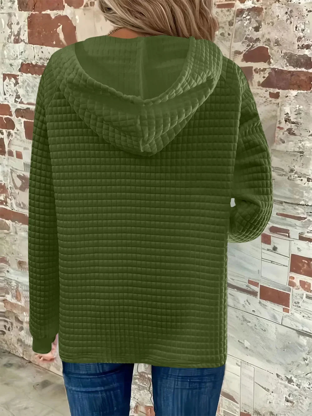 Women's Textured Long Sleeve Hoodie - Drawstring Pullover Top - minbolu -